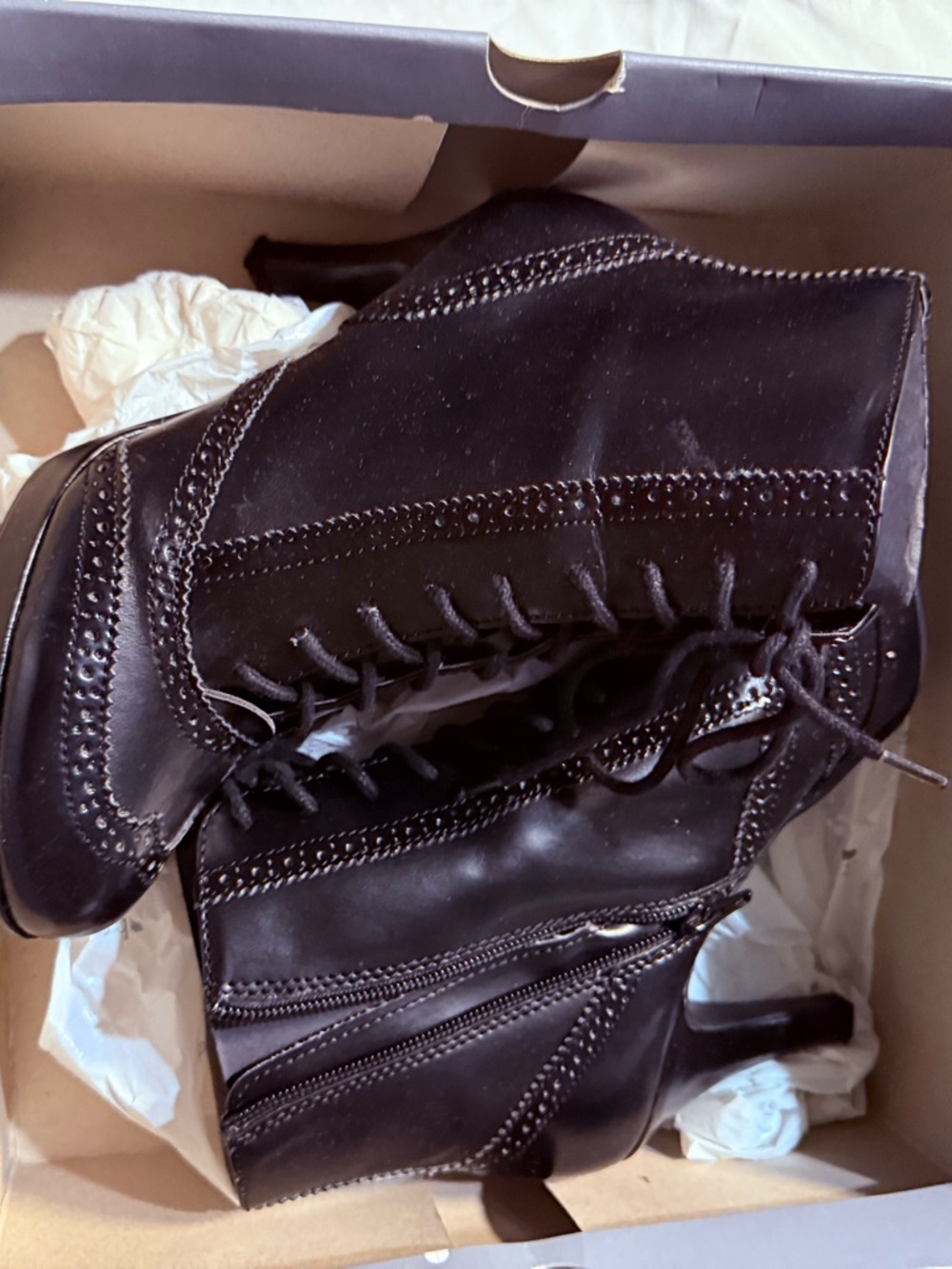 Black Lace-Up High Heel Ankle Boots